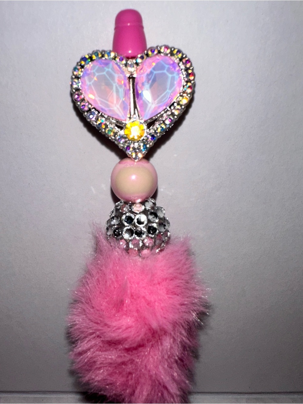 Pink Heart Crystal Pom-Pom Handmade Pen
